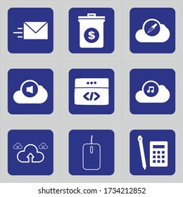 Set of 9 icons such as envelope, postcard, letter, communication, email, suitcase, briefcase, bin