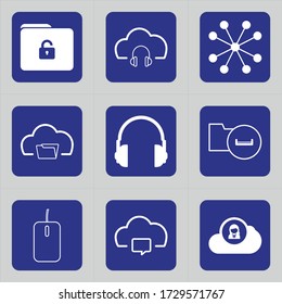 Set of 9 icons such as file, unlock, folder, business, unlocked, cloud, download, computing, music