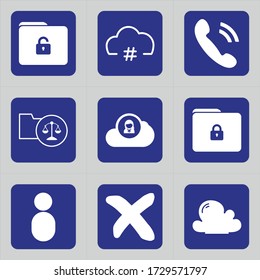 Set of 9 icons such as file, unlock, folder, business, unlocked, call, outgoing, answer, phone