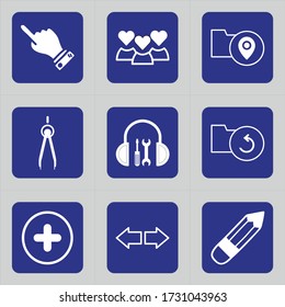 Conjunto de 9 iconos como dedo, signo de la mano, puntero de la mano, mano, amor, saludable, cuidado del corazón, corazón, cuidado