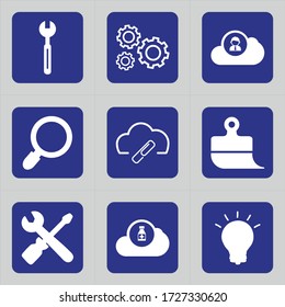 Set of 9 icons such as fix, equipment, desktop options, tool, rotating, set, configuration, mechanic, creative