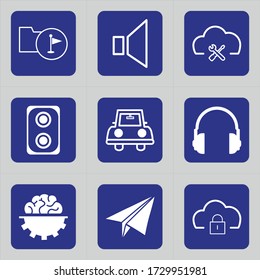 Set of 9 icons such as flag, folder, paper, document, music, sound, cloud, cloud tools