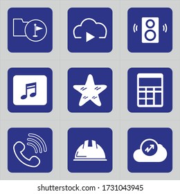 Set of 9 icons such as flag, folder, paper, document, play, cloud, music, data, media