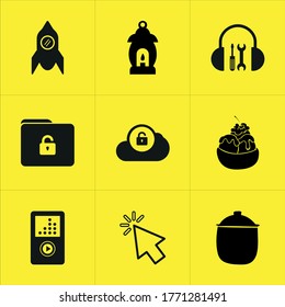 Set of 9 icons such as flight, symbol, idea, line, rocket, sign, isolated, icon, rocket ship