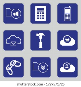 Set of 9 icons such as folder, document, advertising, announcement, calculator, accountant, calc, math, accounting