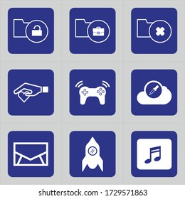 Set of 9 icons such as folder, unlock, file, document, folder access, unlocked, business, work, down