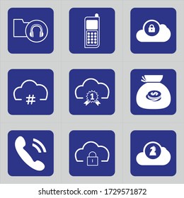 Set of 9 icons such as folder, collection, audio, group, phone, mobile, connection, device, cloud