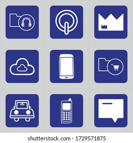 Conjunto de 9 iconos como carpeta, colección, audio, grupo, apagado, inicio, inicio, encendido, círculo