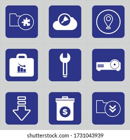Set of 9 icons such as folder, in, puzzle, catalog, plug, directory, cloud, brush, edit