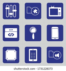 Set of 9 icons such as folder, in, puzzle, catalog, plug, directory, antenna, appliance, move