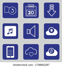 Set of 9 icons such as folder, fish, refresh, storage, f5, date, calendar, schedule, appointment