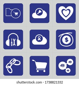Set of 9 icons such as folder, document, stroller, shopping, cloud, brush, edit, broom, tool