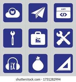 Set of 9 icons such as gift, cloud, drum, plane, airplane, aircraft, origami, airport