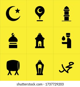 Set of 9 icons such as handshake, culture, hajj, shahadah, hilal, quick witted, hunger strike