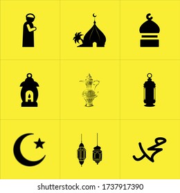Set of 9 icons such as hijab, feasting, promptness, holy, rosh, shiites, shabbat, deeply, precipitous