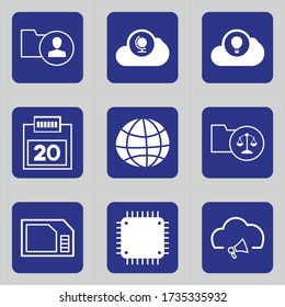 Set of 9 icons such as image, private, folder, man, picture, cloud, globe, atlas, earth