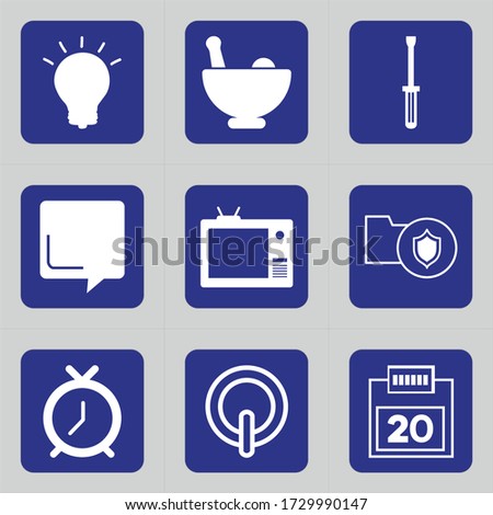 Set of 9 icons such as innovation, idea, electricity, lamp, creative, knowledge, soup, dinner 
