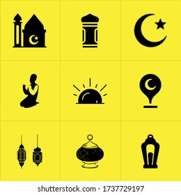 Set of 9 icons such as islamic name boy, islamic, islam, illustration, ramadan activities, bulrush, ashura, moslems, outdistance