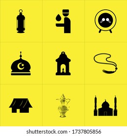 Set of 9 icons such as kuwait, religious, lunar phase, silhouette, like wind, short act, wishes, accelerator, dhaka