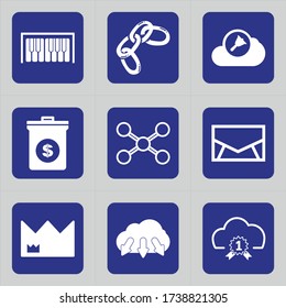 Set of 9 icons such as library, education, books, book, document, chain, chain link, design, connection