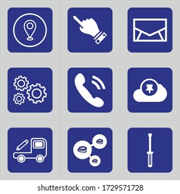 Set of 9 icons such as location, mark, finger, hand sign, hand pointer, hand, mail, letter, rotating