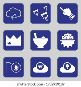 Set of 9 icons such as loudspeaker, bullhorn, finger, hand sign, hand pointer, hand, mountain, environment