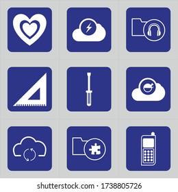 Set of 9 icons such as love, couple, double, heart care, favorite, heart, cloud, power, battery