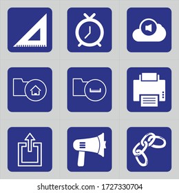 Set of 9 icons such as measure, scale, learning, ruler, schedule, time, clock, volume