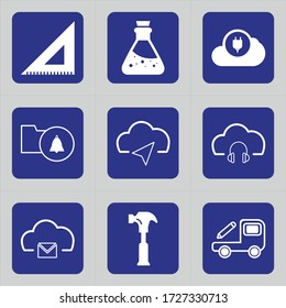 Set of 9 icons such as measure, scale, learning, ruler, chemistry, education, school, lab, cloud