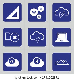 Set of 9 icons such as measure, scale, learning, ruler, cloud, check, done, accept, folder