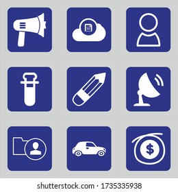 Set of 9 icons such as megaphone, speaker, attention, advertising, noisy, bullhorn, cloud, folder