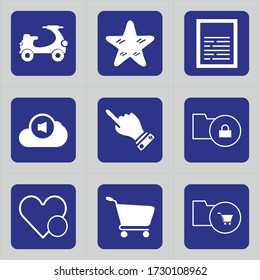 Set of 9 icons such as motorcycle, delivery, motorbike, transportation, bookmark, star, favorite, envelope, letter