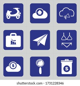 Set of 9 icons such as motorcycle, delivery, motorbike, transportation, connected, cloud, cloud data, cloud computing, house