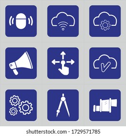 Set of 9 icons such as mouse, wifi signals, signals, bluetooth, wireless, cloud, wifi, wireless communication, network