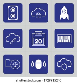 Set of 9 icons such as music, loudspeaker, speaker, sound, dance, party, cloud, cloud data, cloud computing