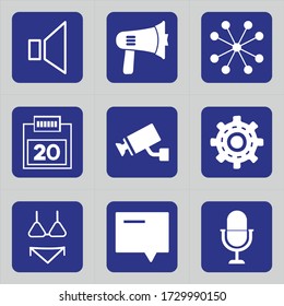 Set of 9 icons such as music, sound, megaphone, speaker, attention, advertising, noisy, bullhorn