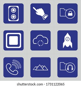 Set of 9 icons such as music, loudspeaker, speaker, sound, dance, party, finger, hand sign, hand pointer