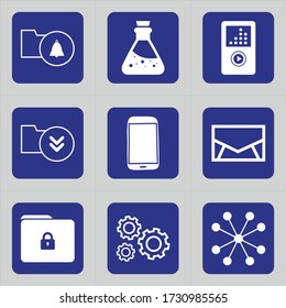 Set of 9 icons such as notification, folder, fish, archive, bell, chemistry, education, school, learning