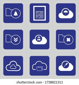 Set of 9 icons such as notification, folder, fish, archive, bell, envelope, letter, writing, cloud