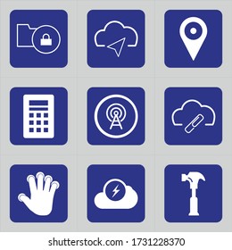 Conjunto de 9 iconos como contraseña, carpeta, archivo, archivo, bloqueo, nube, flecha, clic, anclaje