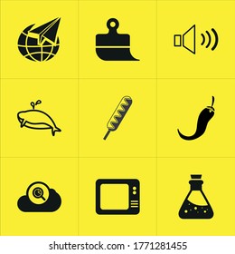 Set of 9 icons such as plane, shadow, upload, password, weather, lock, season, connection, element