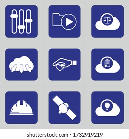 Set of 9 icons such as play, mp3, folder, music, document, video, media folder, download file, cloud