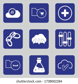 Set of 9 icons such as play, cloud, music, cloud music, audio, folder, document, stroller