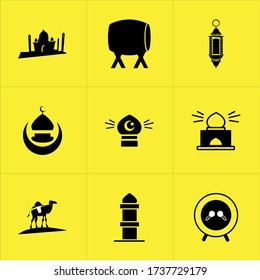 Set of 9 icons such as preview, charity, ablution, united arab emirates, caliph, umra, swiftlet