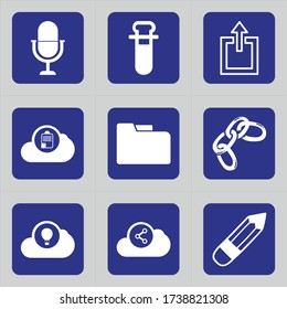 Set of 9 icons such as rec, mic, sound, recording, media, audio, microphone, chemistry, education