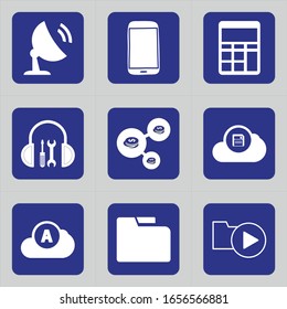 Set von 9 Symbolen wie Router, Radar, Navigation, Fluss, Schüssel, Satalit, Solar, Wellen, Anthenna 
