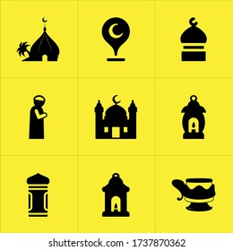 Set of 9 icons such as saudi arabia, traditional, kiddush, berachah, pilau, thinking, hand pointer, hunger strike