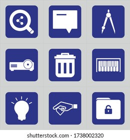 Set of 9 icons such as search, education, blue, laboratory, document, android, share, lab