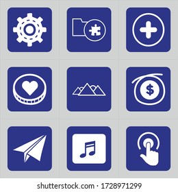 Set von 9 Icons wie Einstellungen, Auto, Mechanik, cog, Desktop-Optionen, Getriebe, Ordner, in, Puzzle