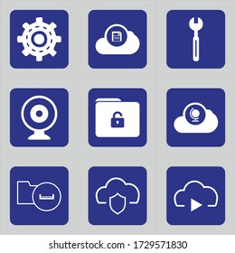 Set of 9 icons such as settings, car, mechanic, cog, desktop options, gear, cloud, folder, document